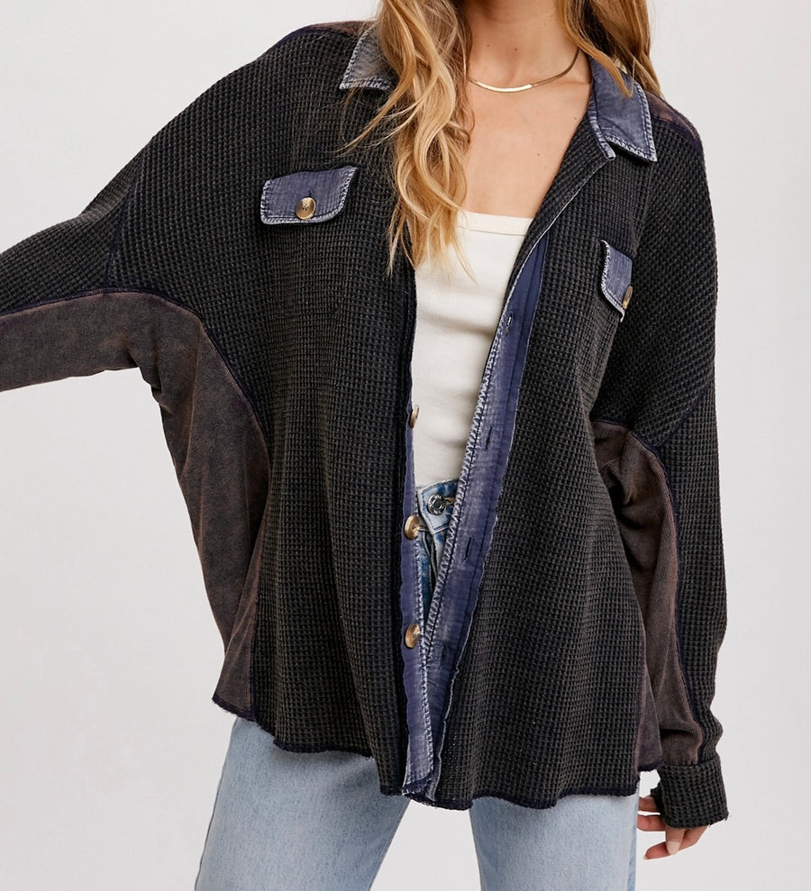 Slouchy Waffle Knit Button Down