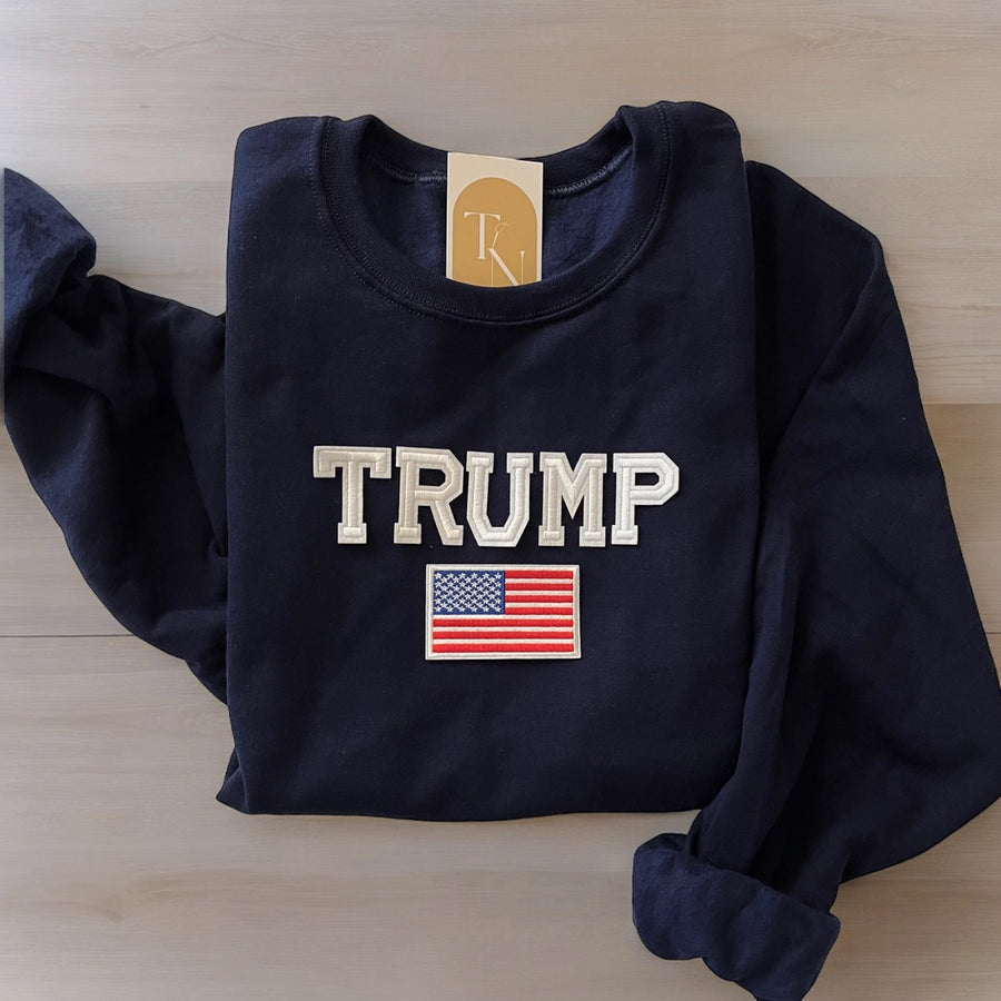 Patchwork Trump Crewneck Sweatshirt - Navy