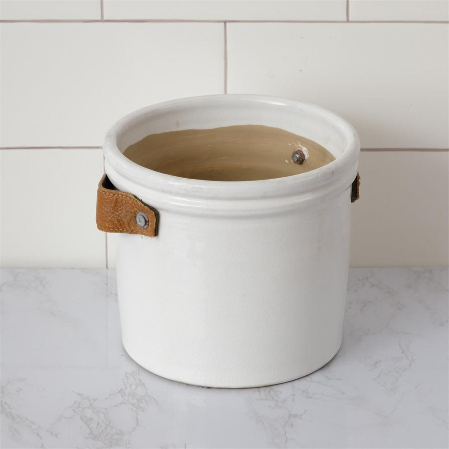 Crock with Faux Leather Handles