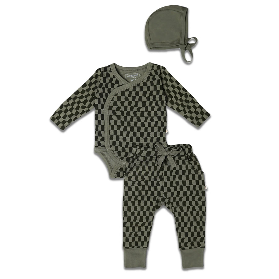 Organinc Kimono Onesie & Pants Set - Checker