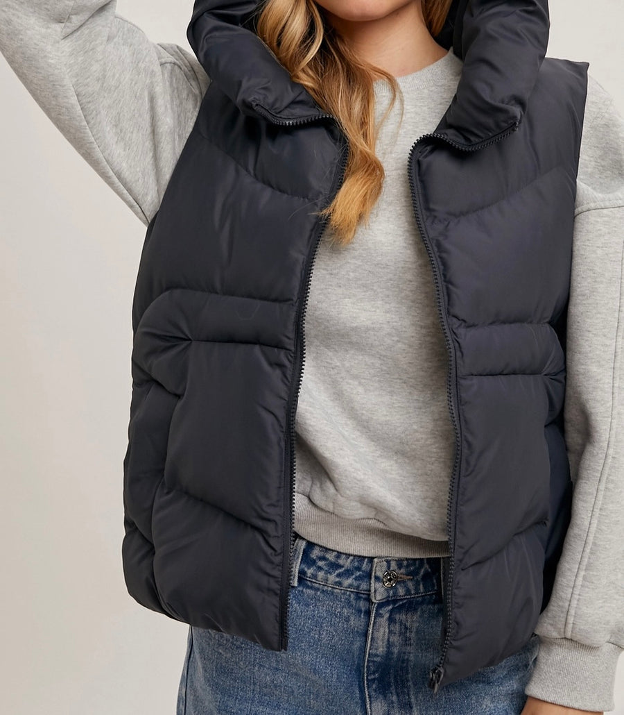 Charcoal Puffer Hooded Vest