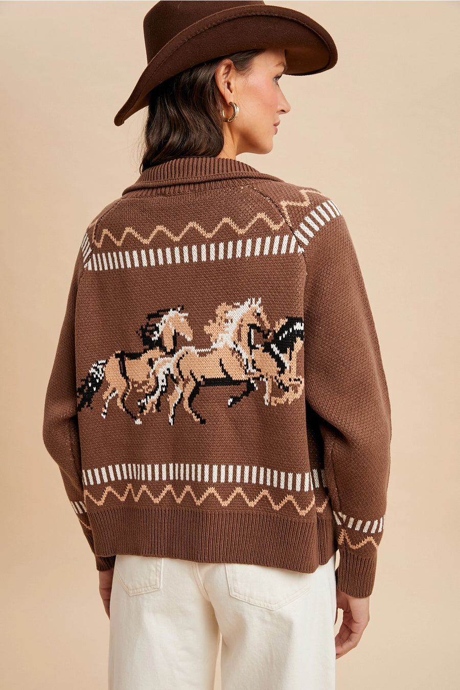 Knitted Western Horse Cotton Cardigan