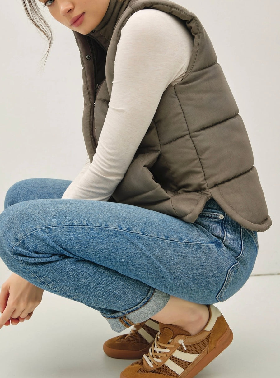 Faux Suede Puffer Vest