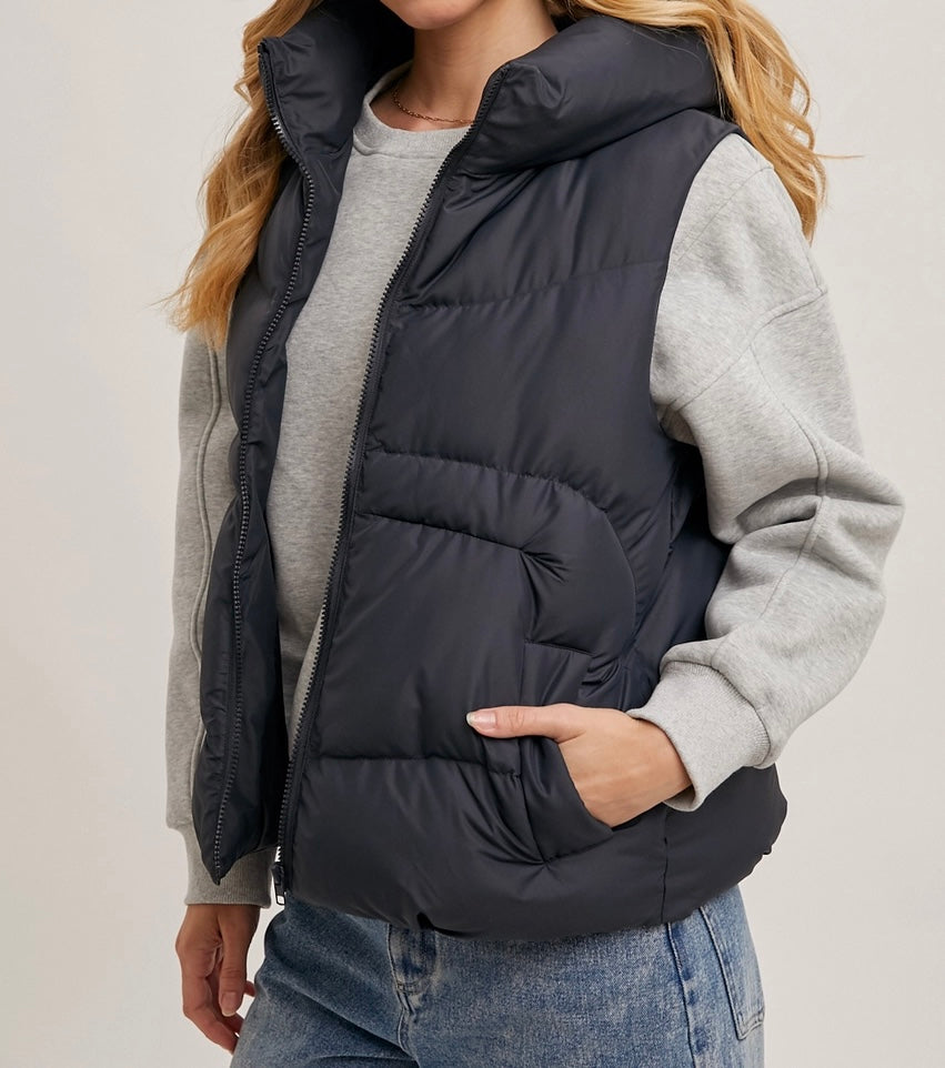 Charcoal Puffer Hooded Vest