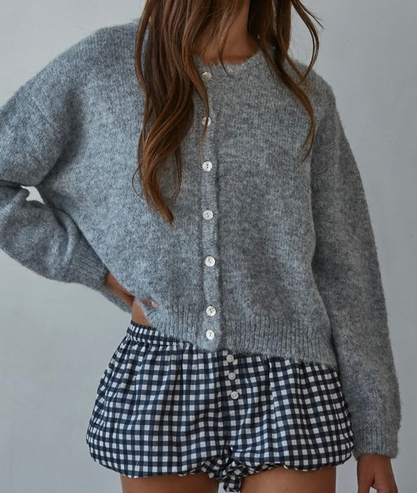 Heather Grey Wool Blend Cardigan
