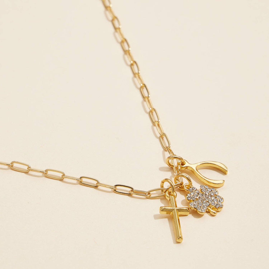 Cross & Clover Charm Necklace