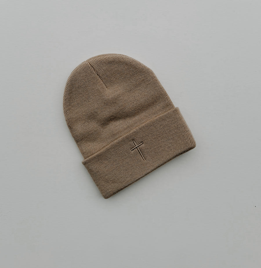 Embroidered Cross Knit Beanie