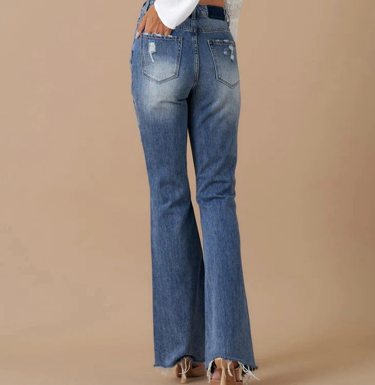 High Rise Slit Flare Jeans