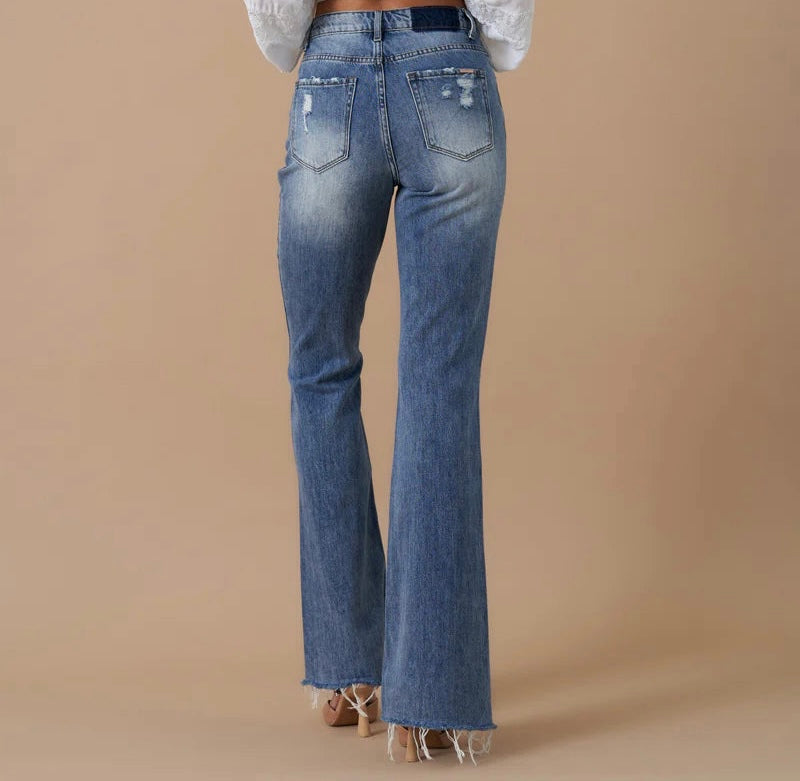 High Rise Slit Flare Jeans