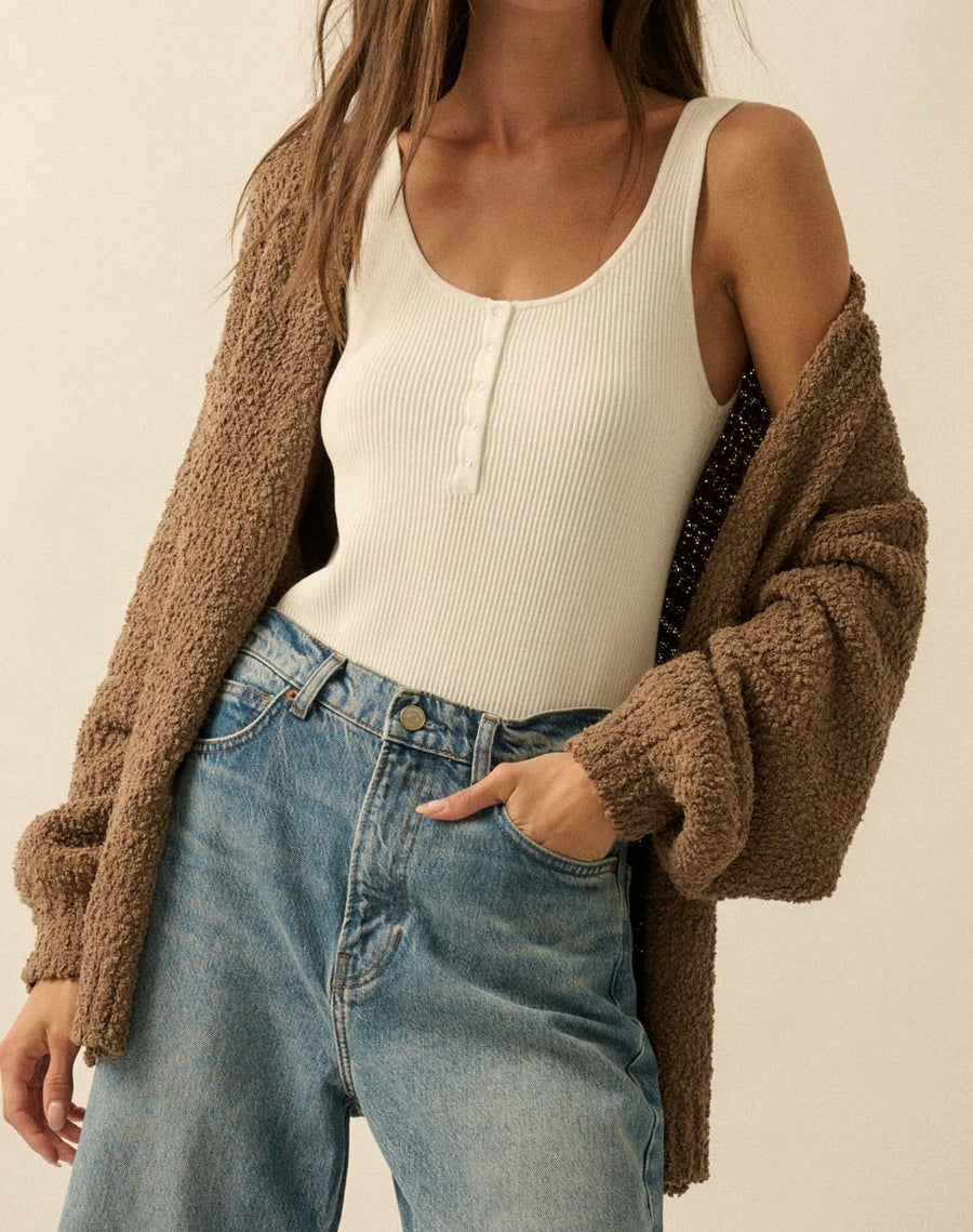 Popcorn Knit Open Front Cardigan