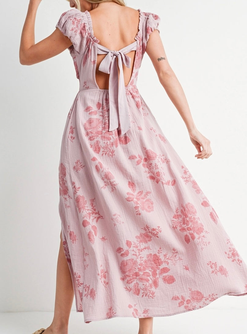 Floral Print Pink Maxi Dress