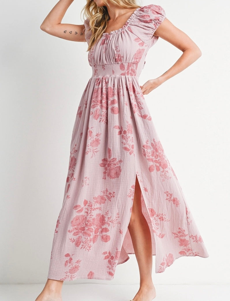 Floral Print Pink Maxi Dress