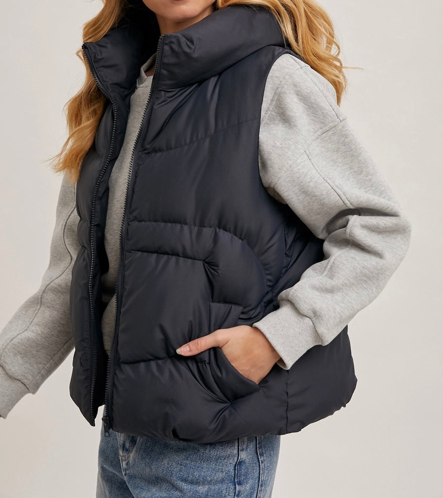 Charcoal Puffer Hooded Vest