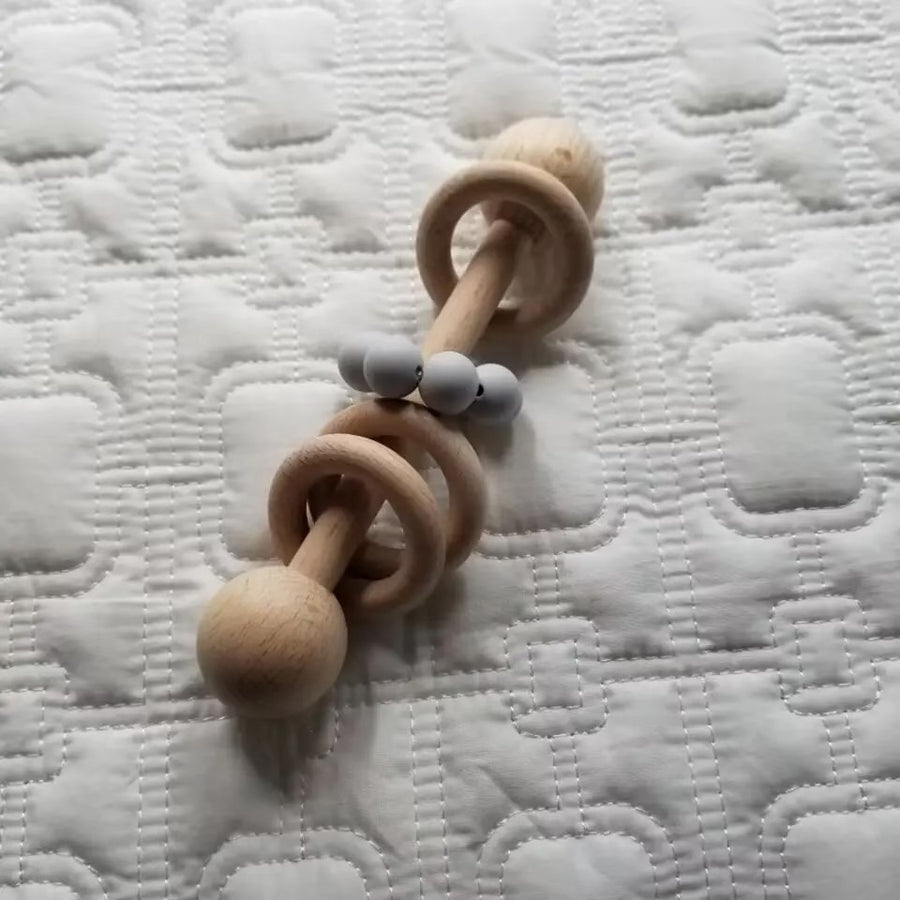 Silicone Wood Teething Rattle Toy