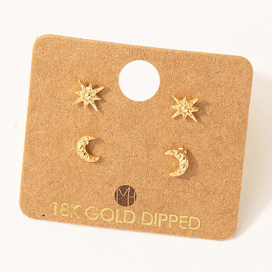 Star & Moon Stud Earring Set