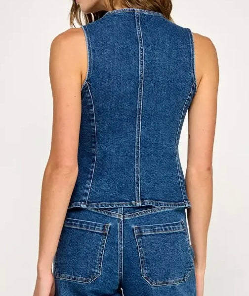 Fitted Button Front Denim Top