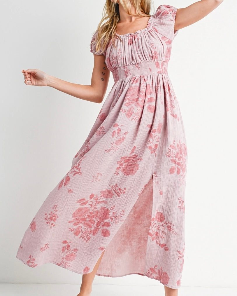 Floral Print Pink Maxi Dress