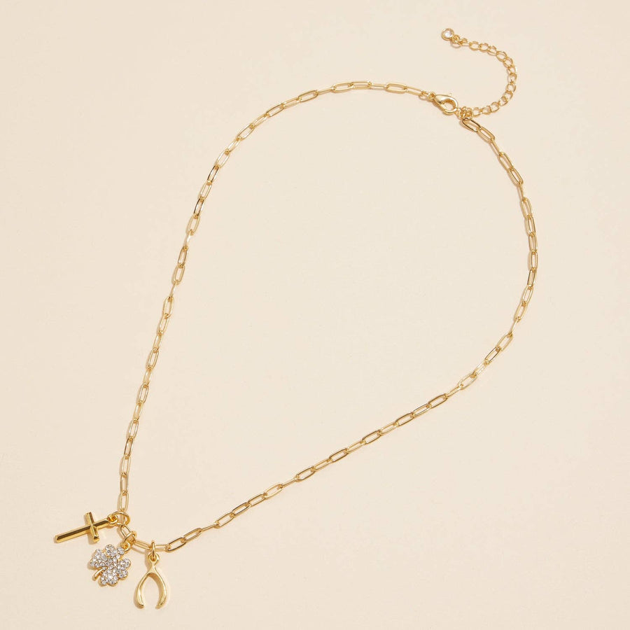 Cross & Clover Charm Necklace