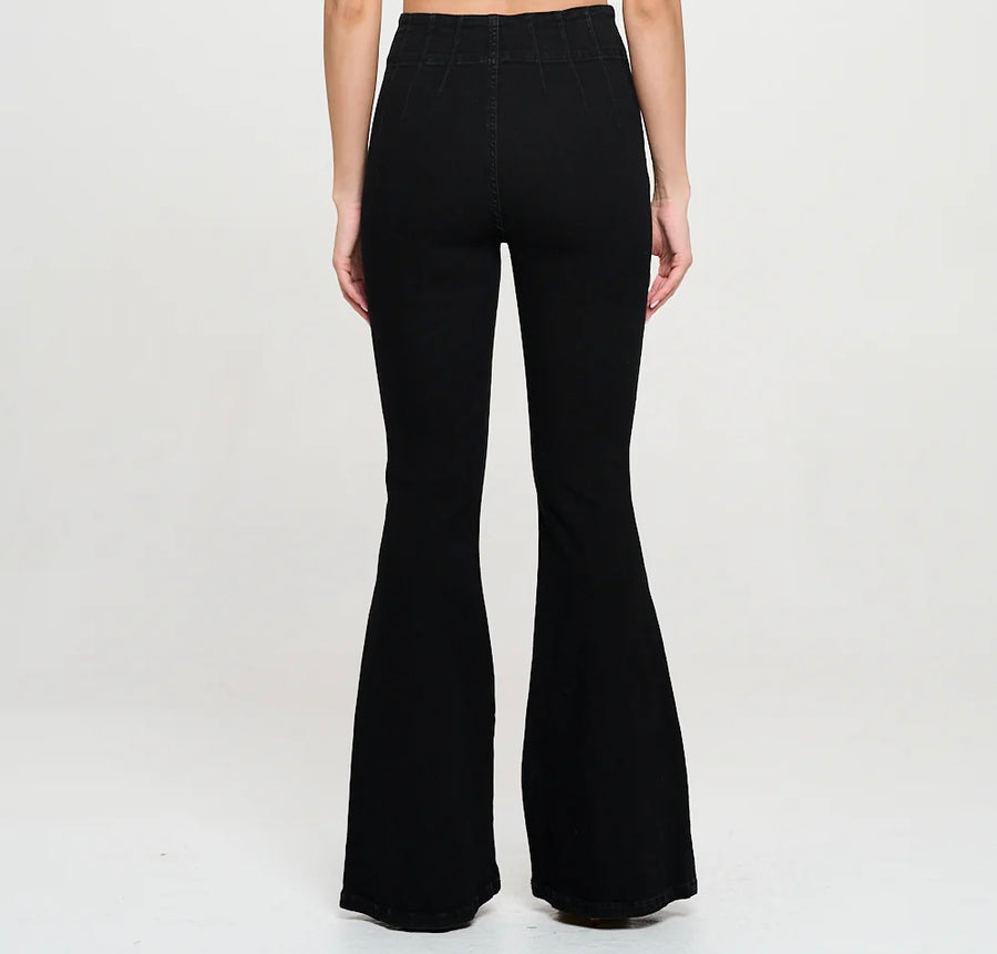 Two Button Black High Rise Flare