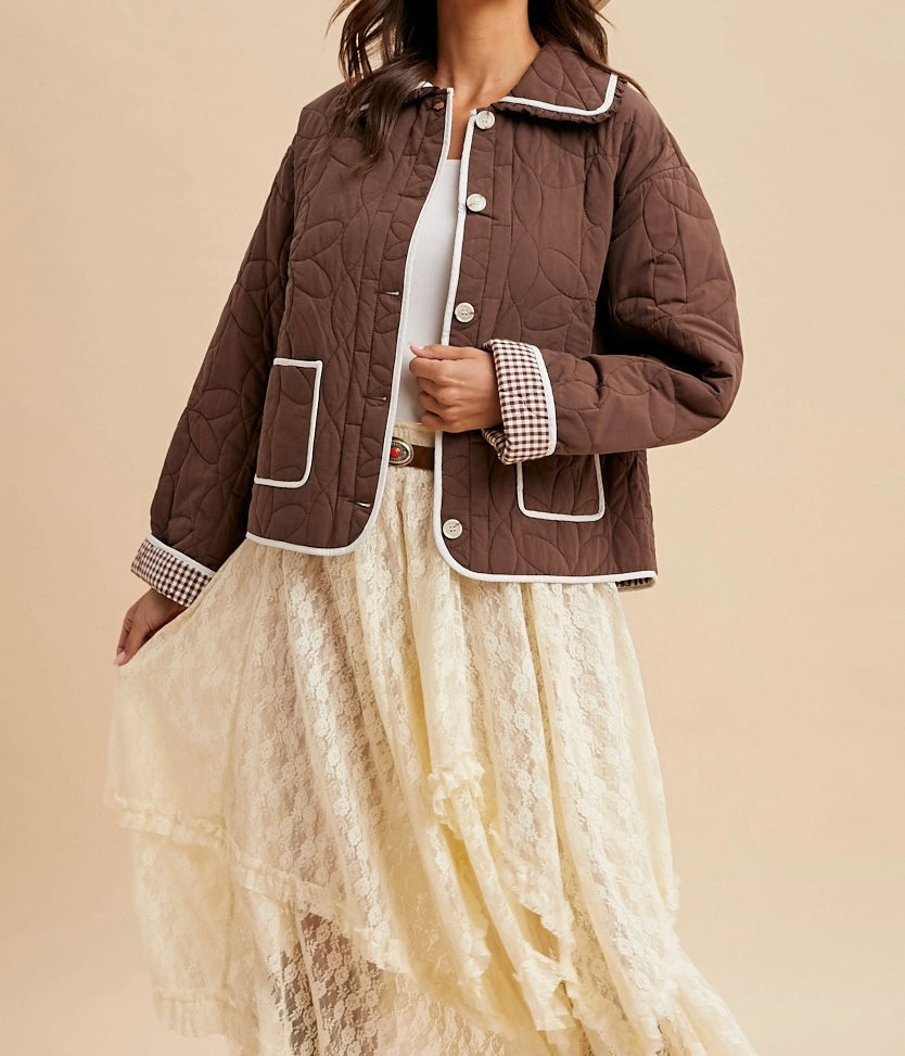 Floral Quilted Collared Jacket