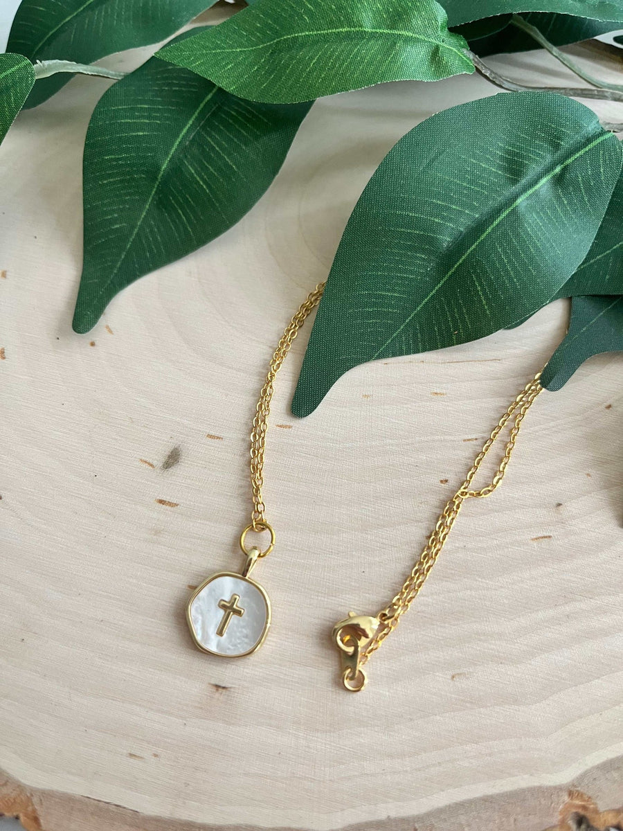 Gold Necklace with Pearl Cross - Simply in Christ