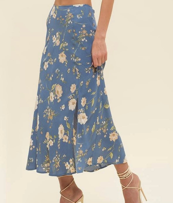 Floral Side Slit Midi Skirt