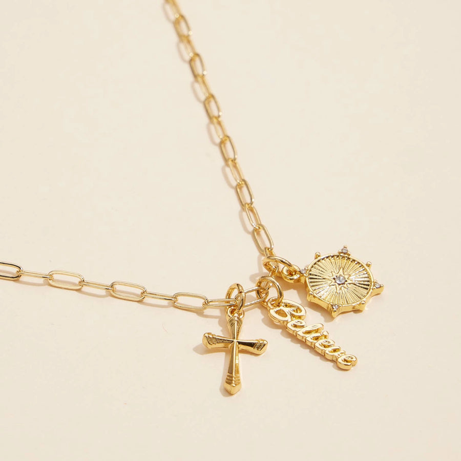 Cross, Believe & Compass Charm Necklace