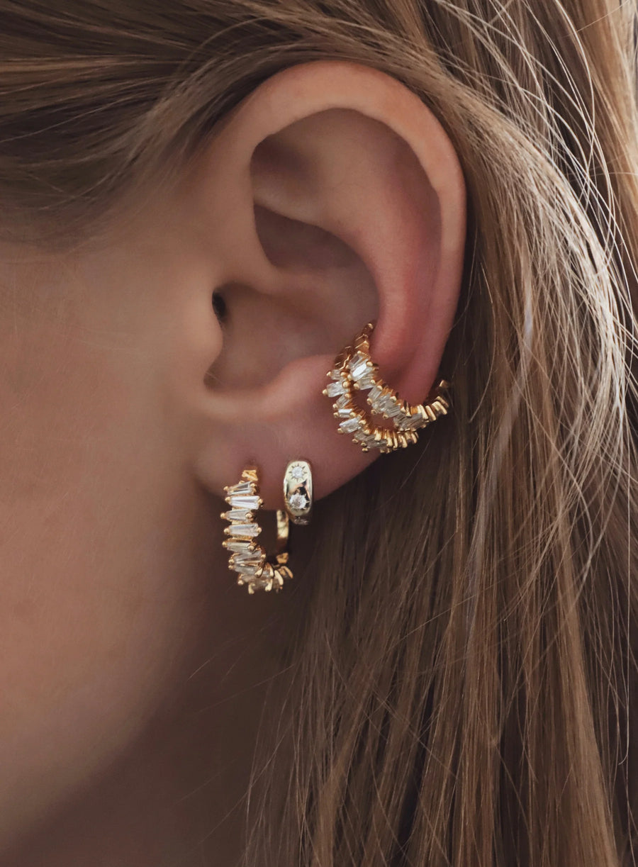 Tapered Baguette CZ Hoops - Gold