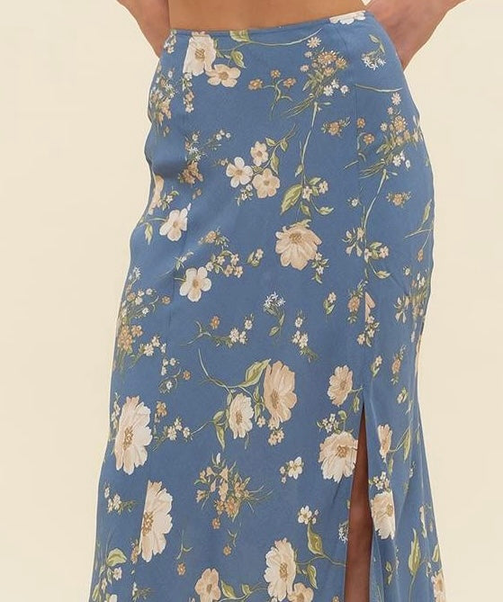 Floral Side Slit Midi Skirt