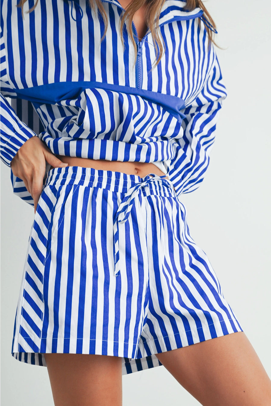 Tie-Waist Pinstripe Shorts