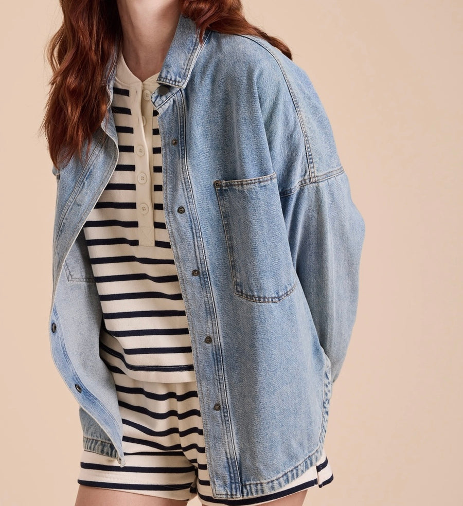 Washed Snap Button Denim Shacket