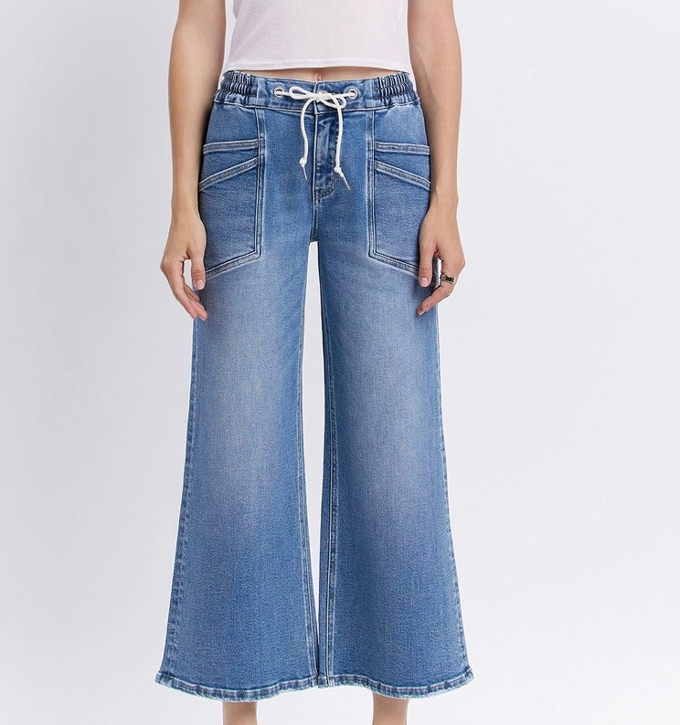 Olivia High Rise Drawstring Wide Leg Jeans