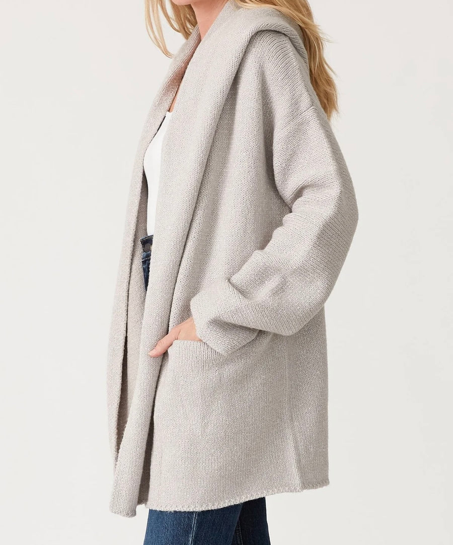 Mid-Length Oversized Long Sleeve Hooded Cardigan- Heather Grey