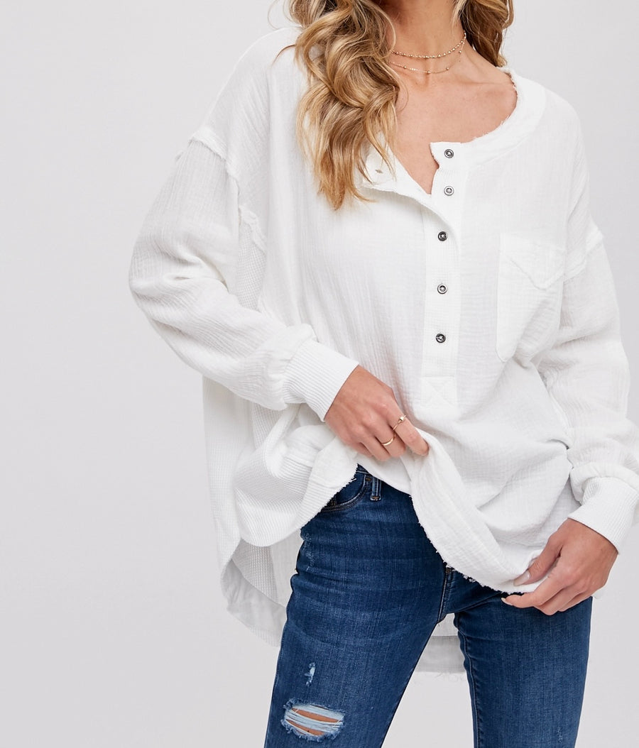 Gauze Button Up Henley