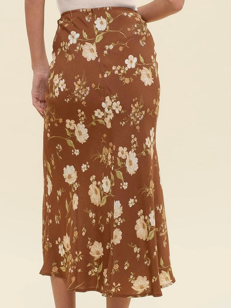 Floral Side Slit Midi Skirt