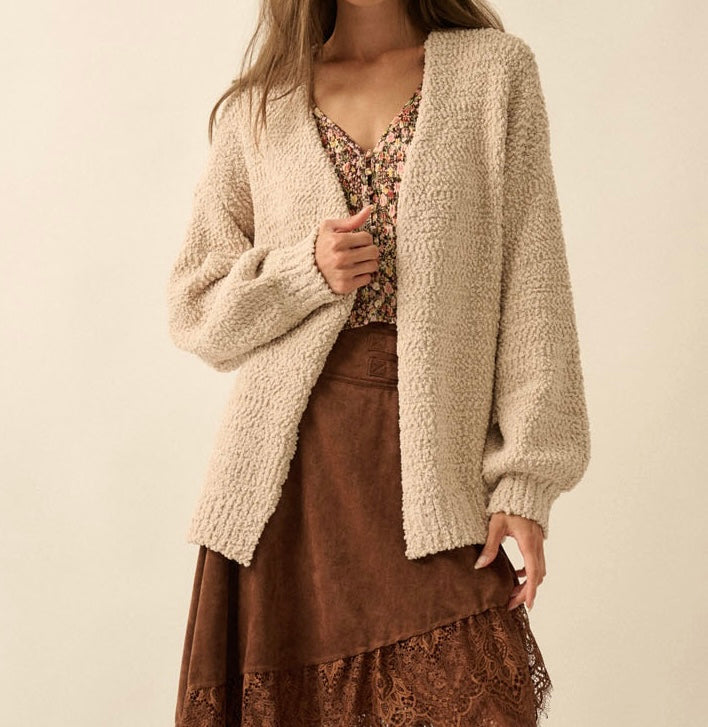 Popcorn Knit Open Front Cardigan
