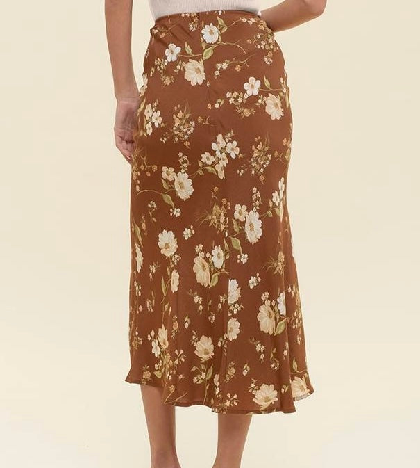 Floral Side Slit Midi Skirt