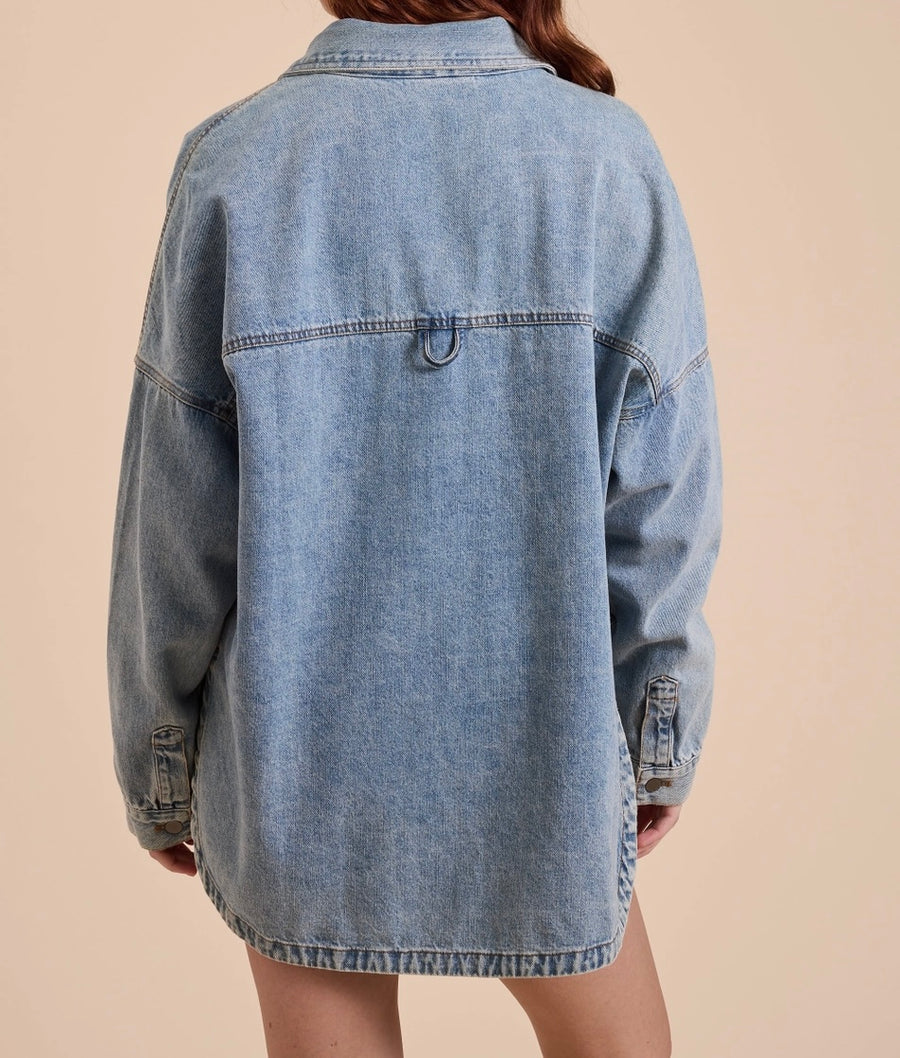 Washed Snap Button Denim Shacket
