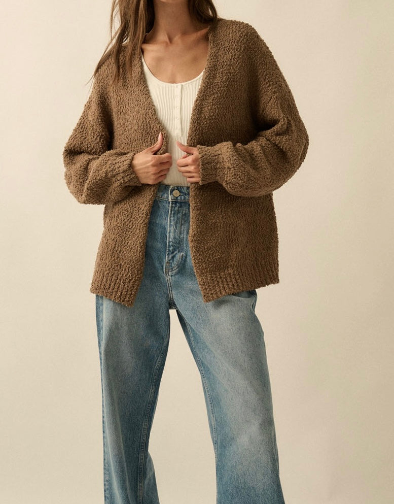 Popcorn Knit Open Front Cardigan