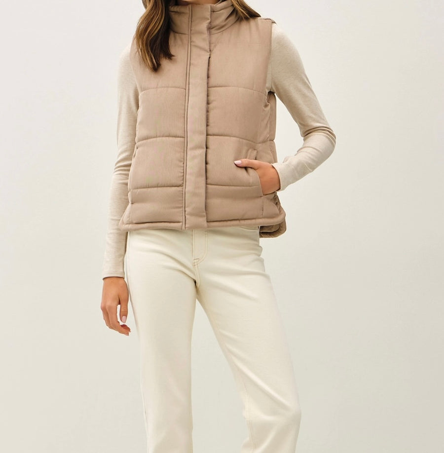Faux Suede Puffer Vest