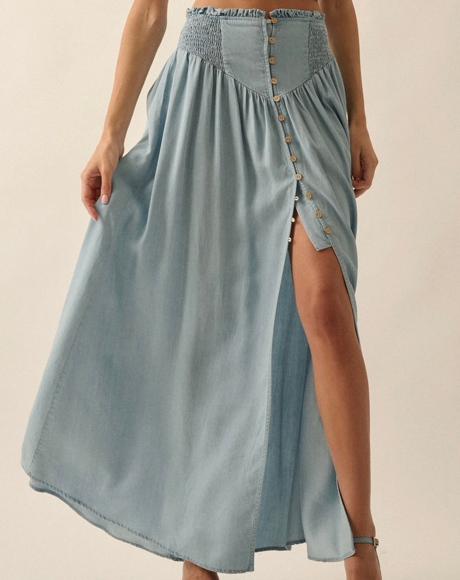 Button Detail Chambray Skirt