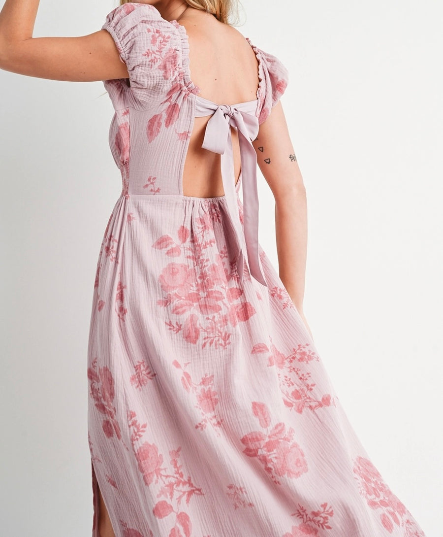 Floral Print Pink Maxi Dress