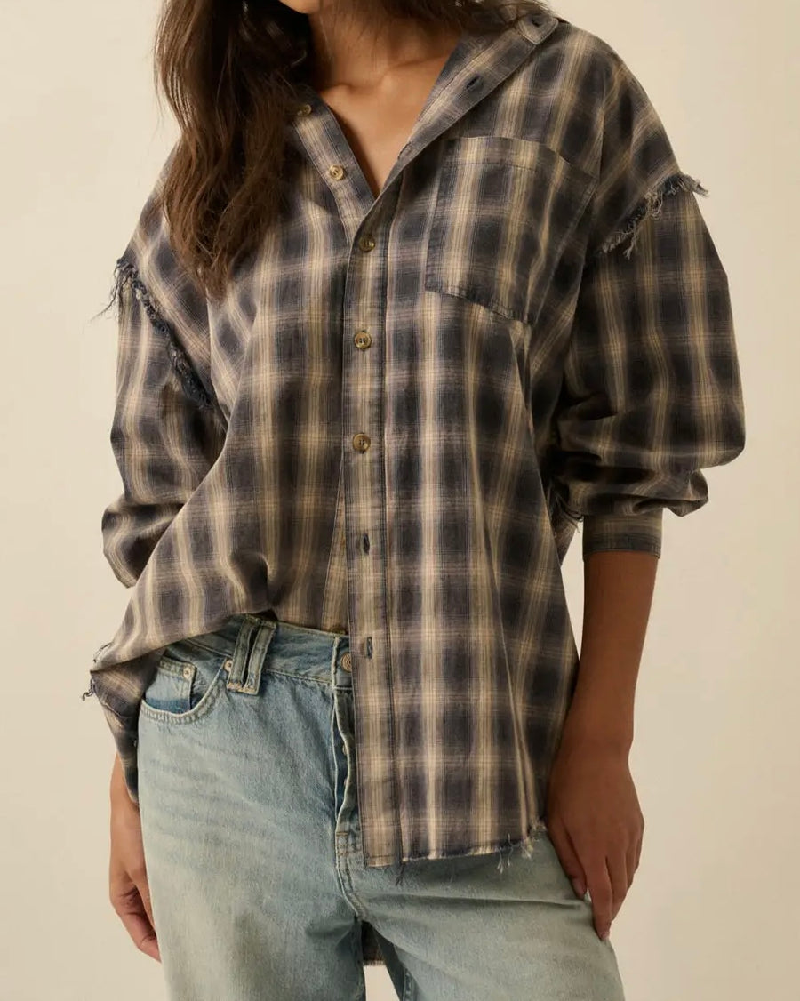 Raw Edge Plaid Oversized Flannel