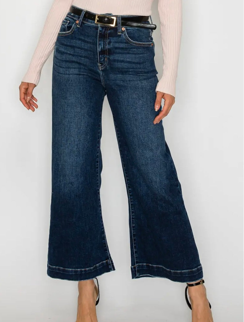 High Rise Cropped Palazzo Jeans