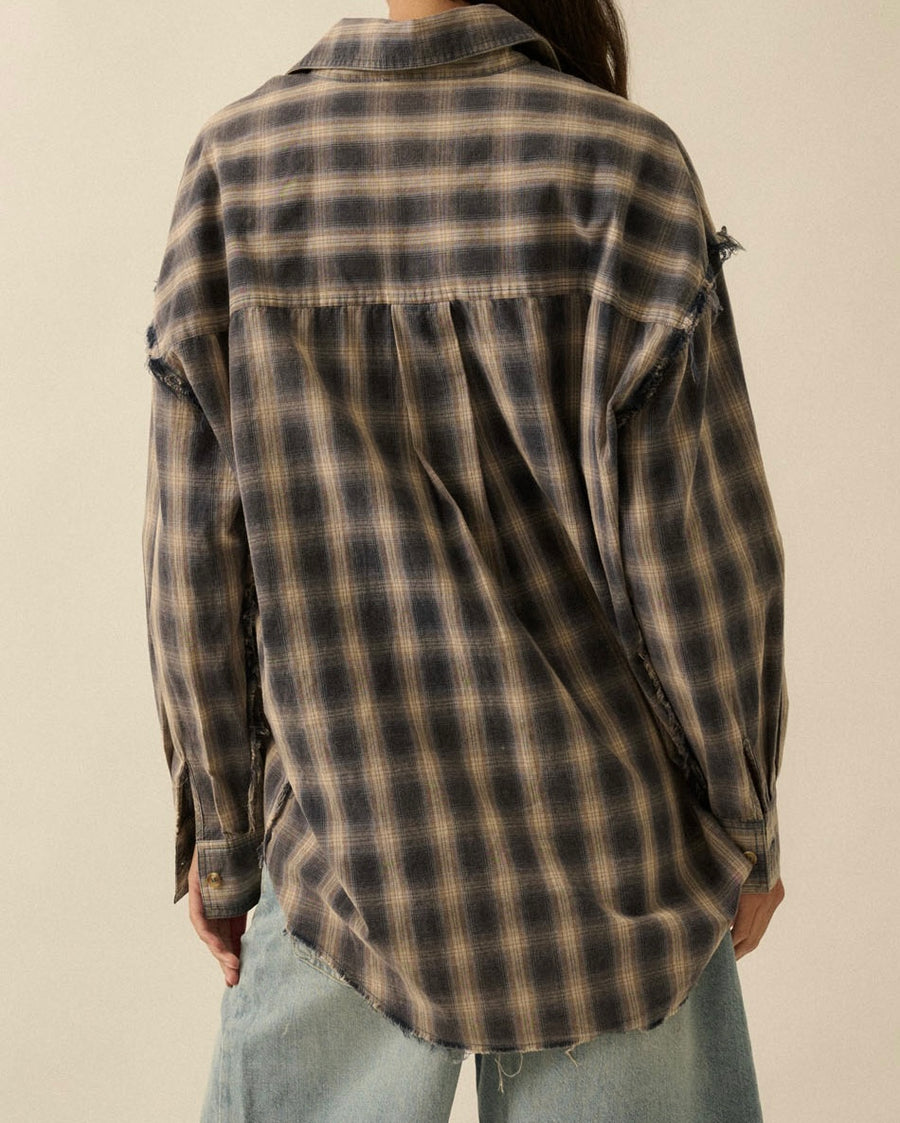 Raw Edge Plaid Oversized Flannel