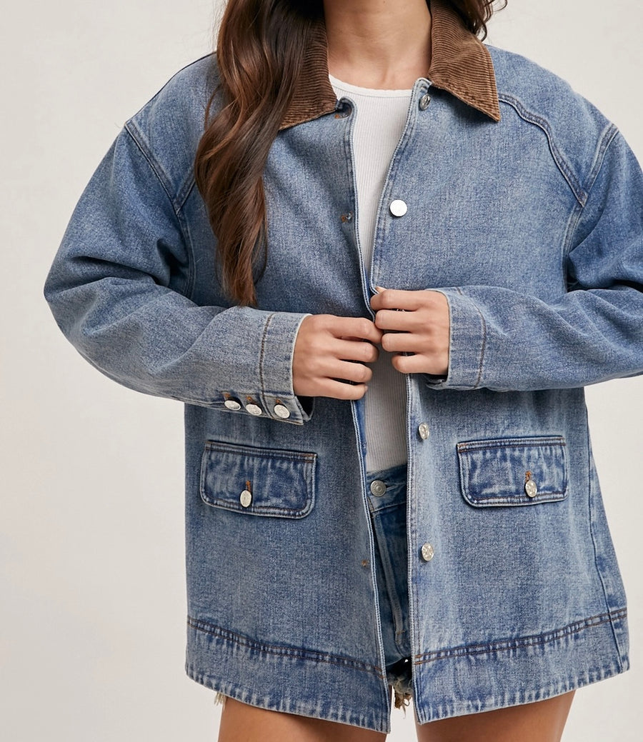 Denim Barn Coat w/ Corduroy Collar