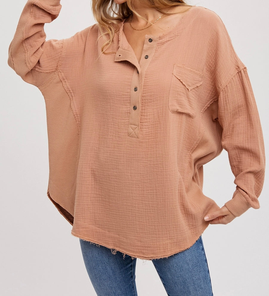 Gauze Button Up Henley