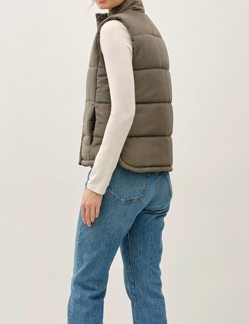 Faux Suede Puffer Vest