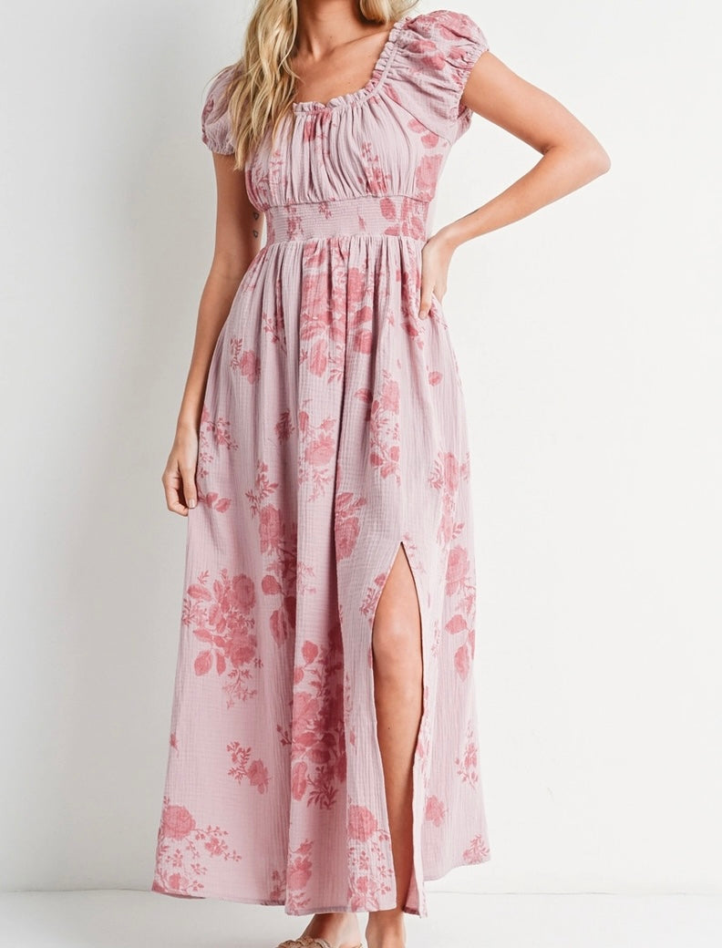 Floral Print Pink Maxi Dress