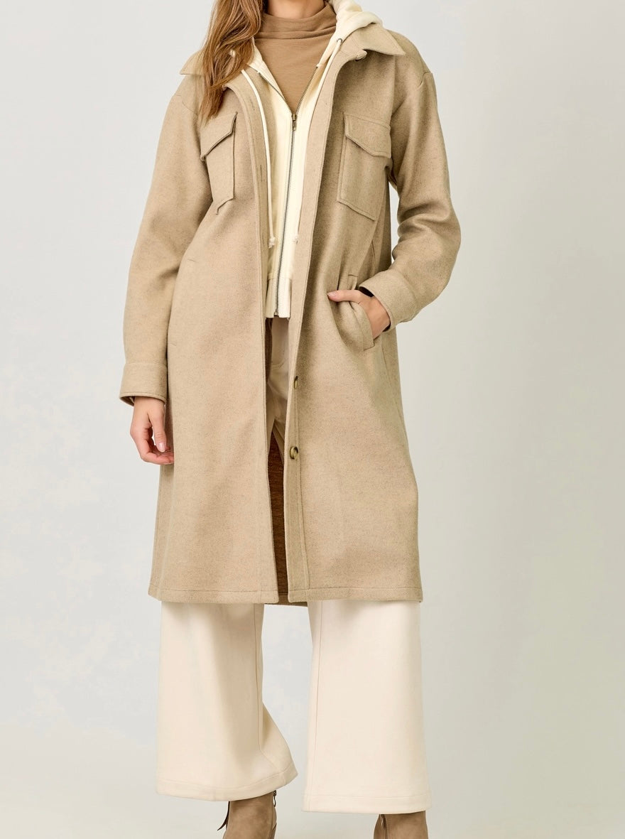 Twofer Hoodie Shacket Coat